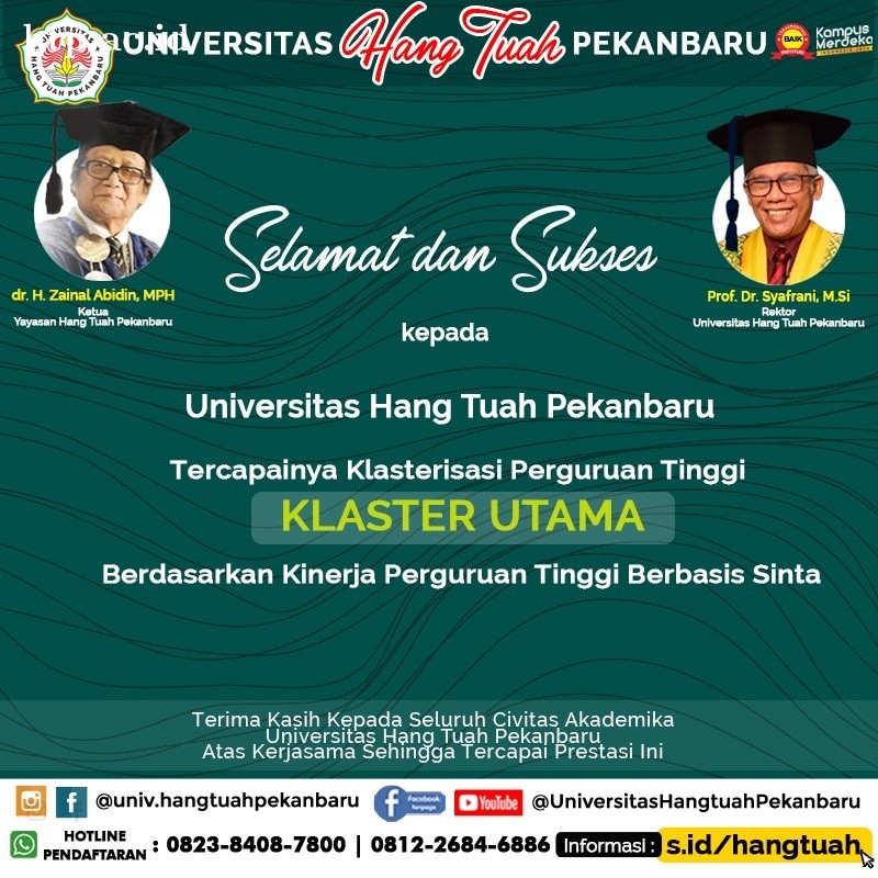 Universitas Hang Tuah Pekanbaru mencapai \"KLASTER UTAMA\" klasterisasi Perguruan Tinggi