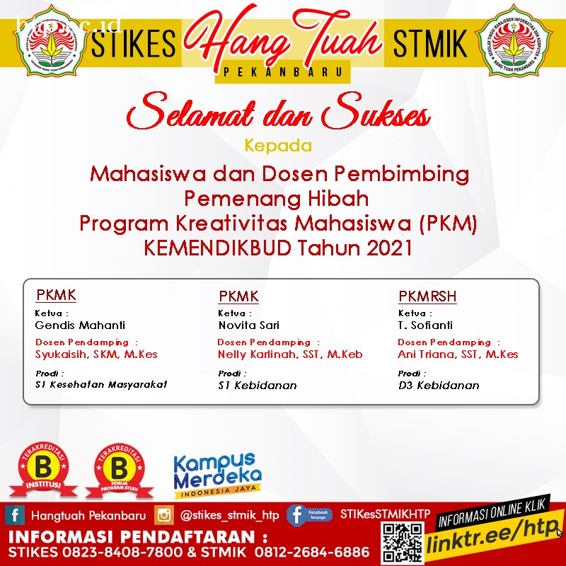 3 Kelompok Program Kreatifitas Mahasiswa dari STIKes Hang Tuah Pekanbaru  Lolos Hibah Dikti 2021