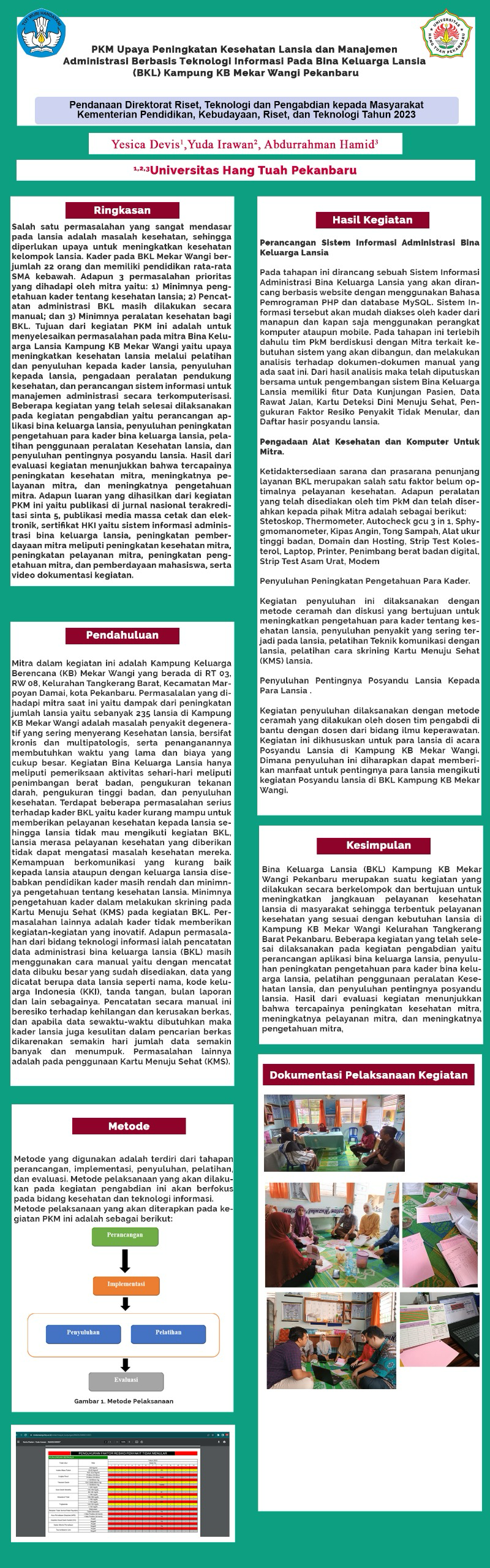 PKM Upaya Peningkatan Kesehatan Lansia dan Manajemen Administrasi Berbasis Teknologi Informasi Pada BKL Kampung KB Mekar Wangi Pekanbaru
